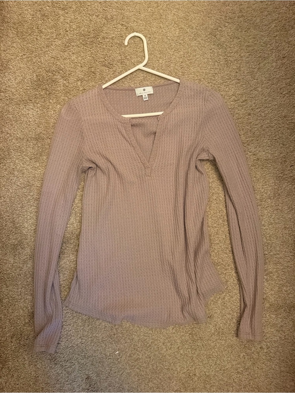 Women’s Long Sleeve Waffle Henley Top - Taupe